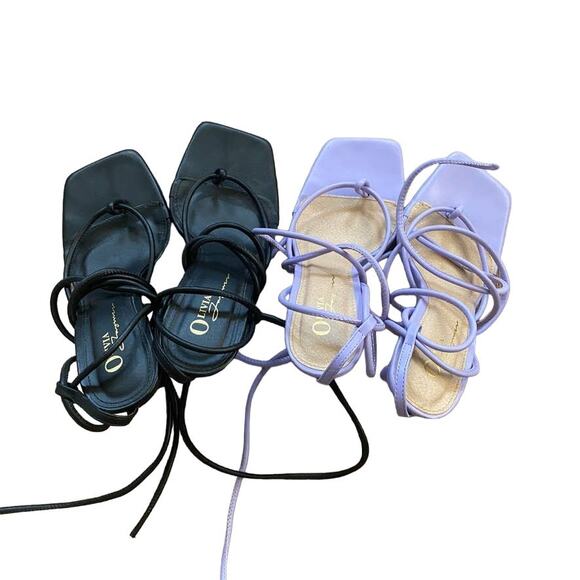 Lot of 2 Olivia Fargiano Heels Square Toe Strappy Lace Up Black and Purple 8 - Picture 5 of 8